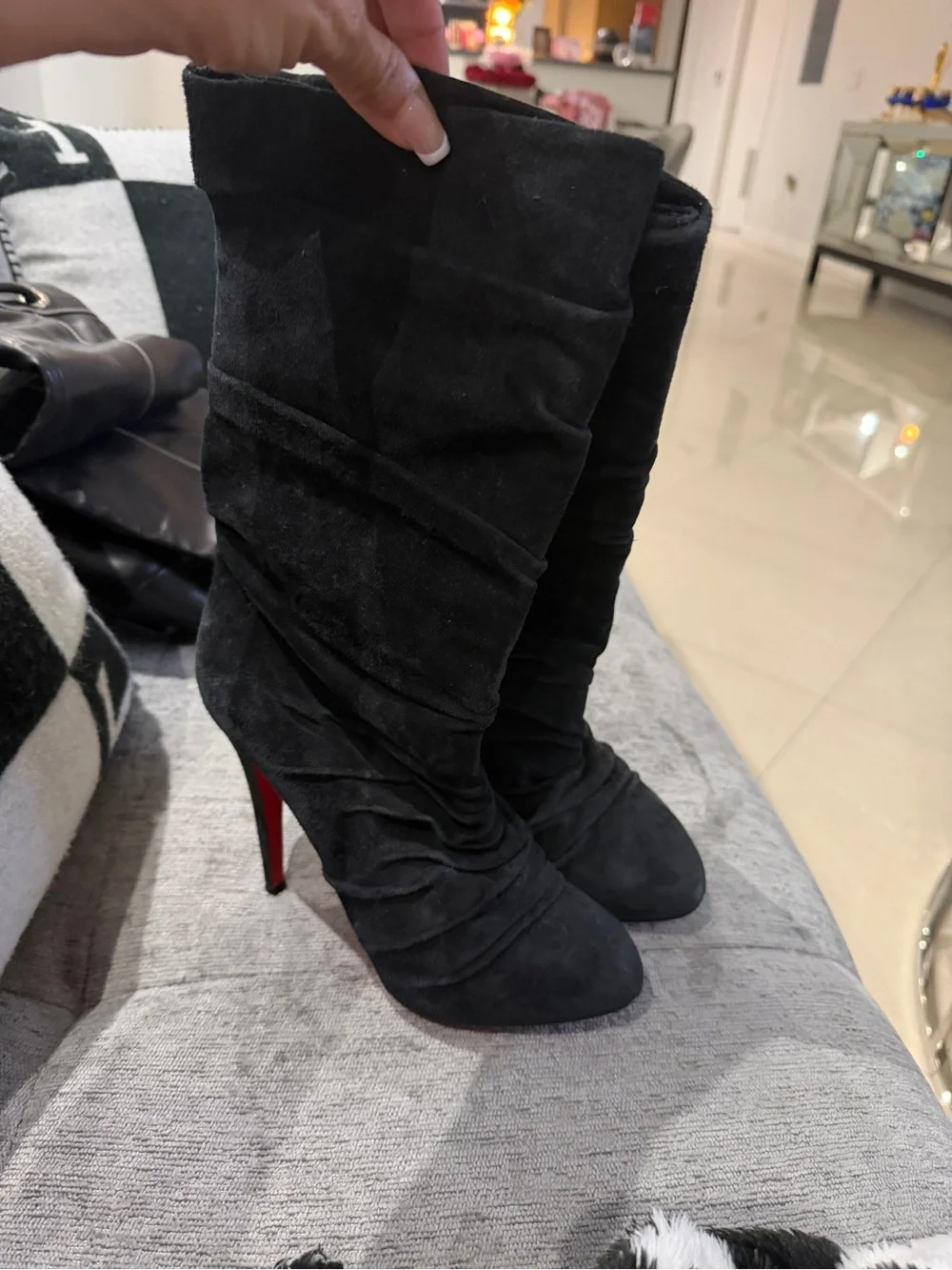 Authentic Christian Louboutin Black Suede Slouch Boots – Size 37.5 (US 7.5)
